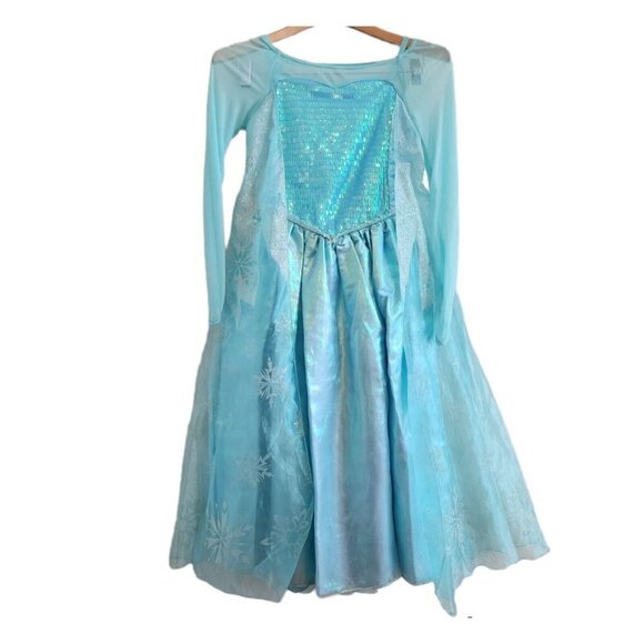 Disney Store Frozen Queen Elsa Glitter Sequin Blue Halloween Costume Dress 9/10 - Picture 1 of 11